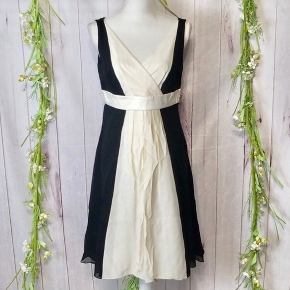 Ann Taylor Dresses & Skirts - Ann Taylor sz 6 Black Ivory White Aline Silk dress